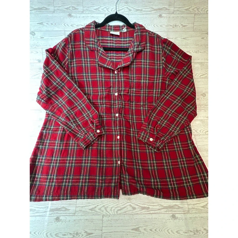 L.L. Bean Flannel Shirt Women 2X Red Plaid Cotton Button Down Gorpcore